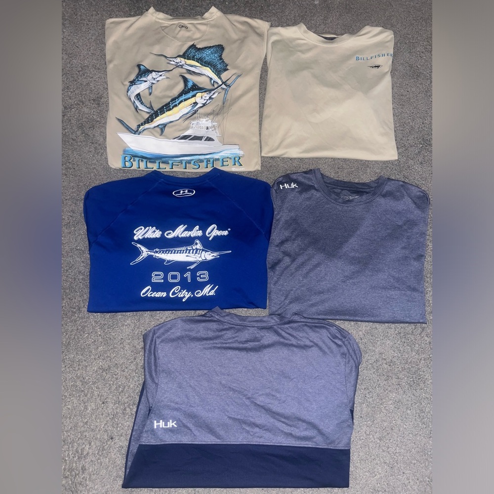 Men’s Performance Short Sleeve Shirt Bundle Large HUK & Ocean City Gear 5 Pieces
